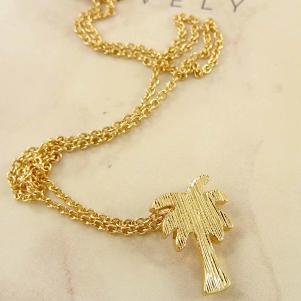 Gold Dainty Tropical Palm Tree Necklace - Picture 2 of 3